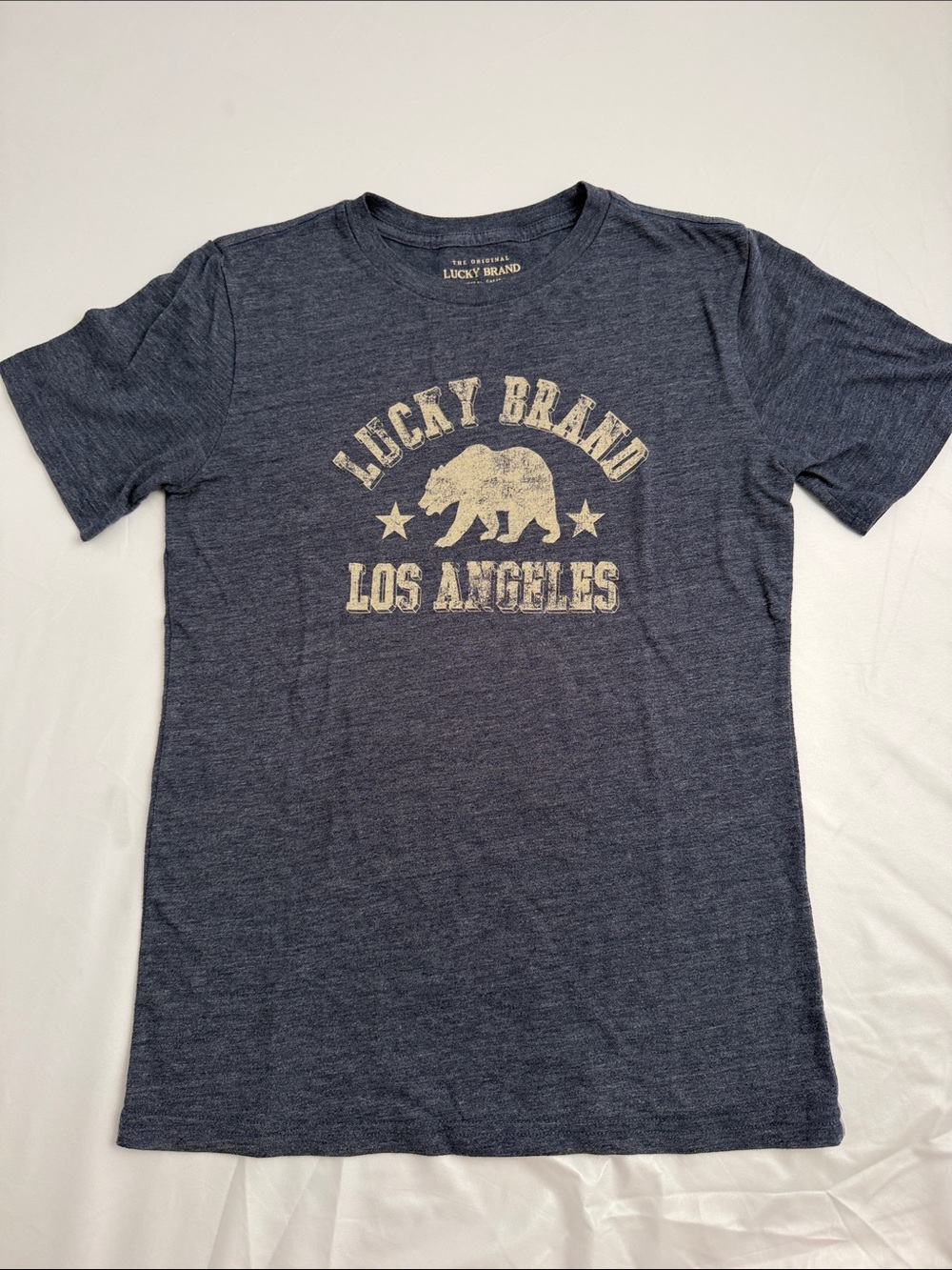 Lucky Brand heather blue soft crew neck short sleeve logo t-shirt